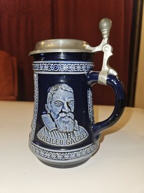 Vintage 1973 Marzi Remy German Beer Stein Lidded Cobalt Blue Astronomers Galileo